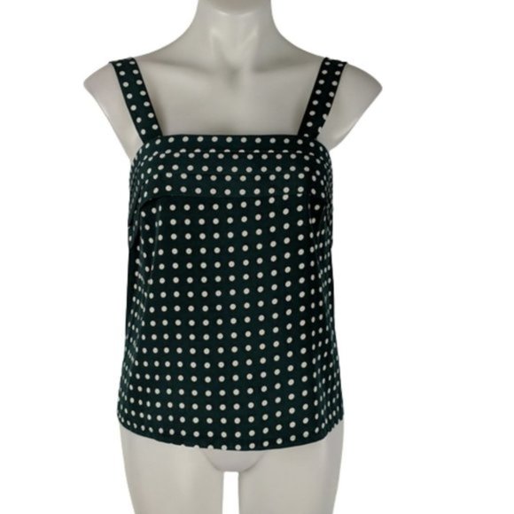 ARC Womens Top Size 12 Green White Polka Dots Elastic Sleeveless Square Neckline - Picture 1 of 9